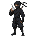 Pixel Art: ninja with cup of coffeee