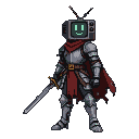 Pixel Art: knight with old tv head - game character
