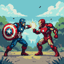 Pixel Art: Capitan america y ironman en forma de lucha uno decendiendo ...