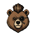 Pixel Art: Logo of bear with a mohawk, wearing a monocle