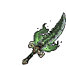 A luminous green magic sword with dark, vein-like patterns on its blade and an ornate hilt.