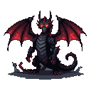 Pixel Art: menacing dark fantasy dragon with black scales and glowing c...