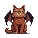 Pixel Art: Generate full face sitted ginger fat cat with green eyes and...
