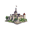 Pixel Art: castillo medieval español en una isla