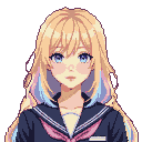Pixel Art: portrait of a girl in a Japanese high school uniform, with b...