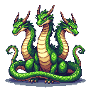 Pixel Art: green hydra with 3 dragon heads (generated with AI by pixie.haus).