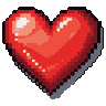 Glossy pixel art red heart with white highlights and a dark gray shadow.