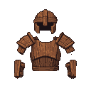 Crude wooden armor set, including helmet, chest plate, shoulder guards, and vambraces, with visible wood grain.