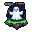 A white pixel ghost with outstretched arms floats above a green grassy mound on a floating island against a dark, starry night sky.