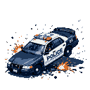 Pixel Art: Police car crash (generated with AI by Zirgon Faerie).
