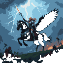 Pixel Art: Valkyrie warrior woman in dark silver armor descending from ...
