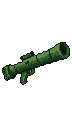 Olive-green pixel art bazooka angled upwards against a black background.