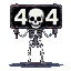 Pixel Art: skeleton holding sign 404 (generated with AI by sandacz).