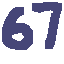 Bold, pixelated numbers "67" in deep indigo on a black background.