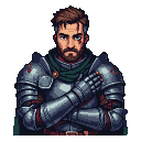 Pixel Art: Wounded Knight's Somber Gaze: Cozy Fantasy RPG Hero