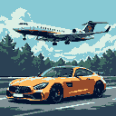 Pixel Art: Luxury cars AMG 63 Lamborghini Private jet Rolls Royce (generated with AI by Zirgon Faerie).