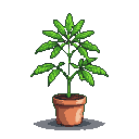 Pixel Art: 64×64 8-bit pixel art sprite, cannabis plant in early vegeta...