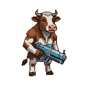 Pixel Art: humanoid cow holding cyber blaster