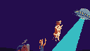 Pixel Art: ufo abducts cow