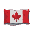 Pixelated Canadian flag with a distressed, weathered appearance, featuring a central red maple leaf on a white square between two red vertical stripes.