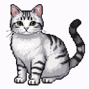 Pixel Art: cat，white fur，tabby cat
