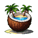 Pixel art generated with AI prompt: coconut with beach and p