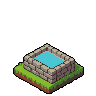 Isometric view of a rustic stone well with clear blue water, surrounded by a grassy mound.