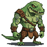 Pixel Art: lizard barbarian boss, cartoon pixel style