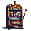 A classic slot machine with three reels showing "777", a red lever, and "HOT SHOT" text.