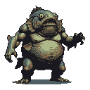 Pixel Art: humanoid fat fish game boss