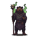 Pixel art generated with AI prompt: bear necromancer with sk