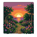 Pixel Art: stylized sunset garden