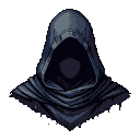 A hooded figure with their face obscured by shadow.