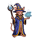 Pixel Art: Um gato da raça sphynx sendo um mago poderoso