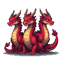 Pixel Art: A red three-headed dragon
