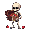 Pixel Art: skeleton holding treasure chest full of strawberries (generated with AI and edited by pixie.haus).