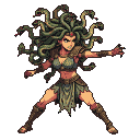 Pixel Art: arcade fighter sideview: medusa