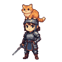 Pixel Art: girl warrior with cat on head