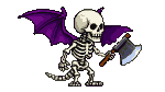 Skeletal figure with large purple bat wings, holding a menacing axe.