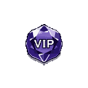 A multifaceted purple gemstone with "VIP" in white pixels across its surface.