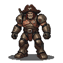 A pirate captain in a heavily armored mech suit, wearing a tricorn hat.