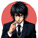 Pixel Art: L Lawliet (Death Note) (generated with AI by Tynvar Spirit).