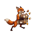 A fox running with a sack of eggs, some spilling out.