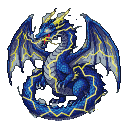 A blue thunder dragon with yellow lightning patterns across its body and wings, and a red tongue.