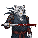 White tiger ninja with blood-soaked katana.
