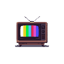Vintage television with a colorful vertical bar test pattern on its screen, set against a dark background.