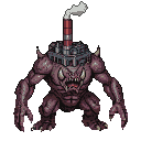 A monstrous, hunched creature with a fanged maw and sharp claws, topped by a miniature industrial complex with a smoking smokestack.