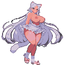 Pixel Art: very long flowing white-silver hair, silky and voluminous, h...