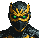 Pixel Art: cyrax from mortal combat close-up portrait