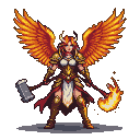 Pixel Art: angel with fire hammer